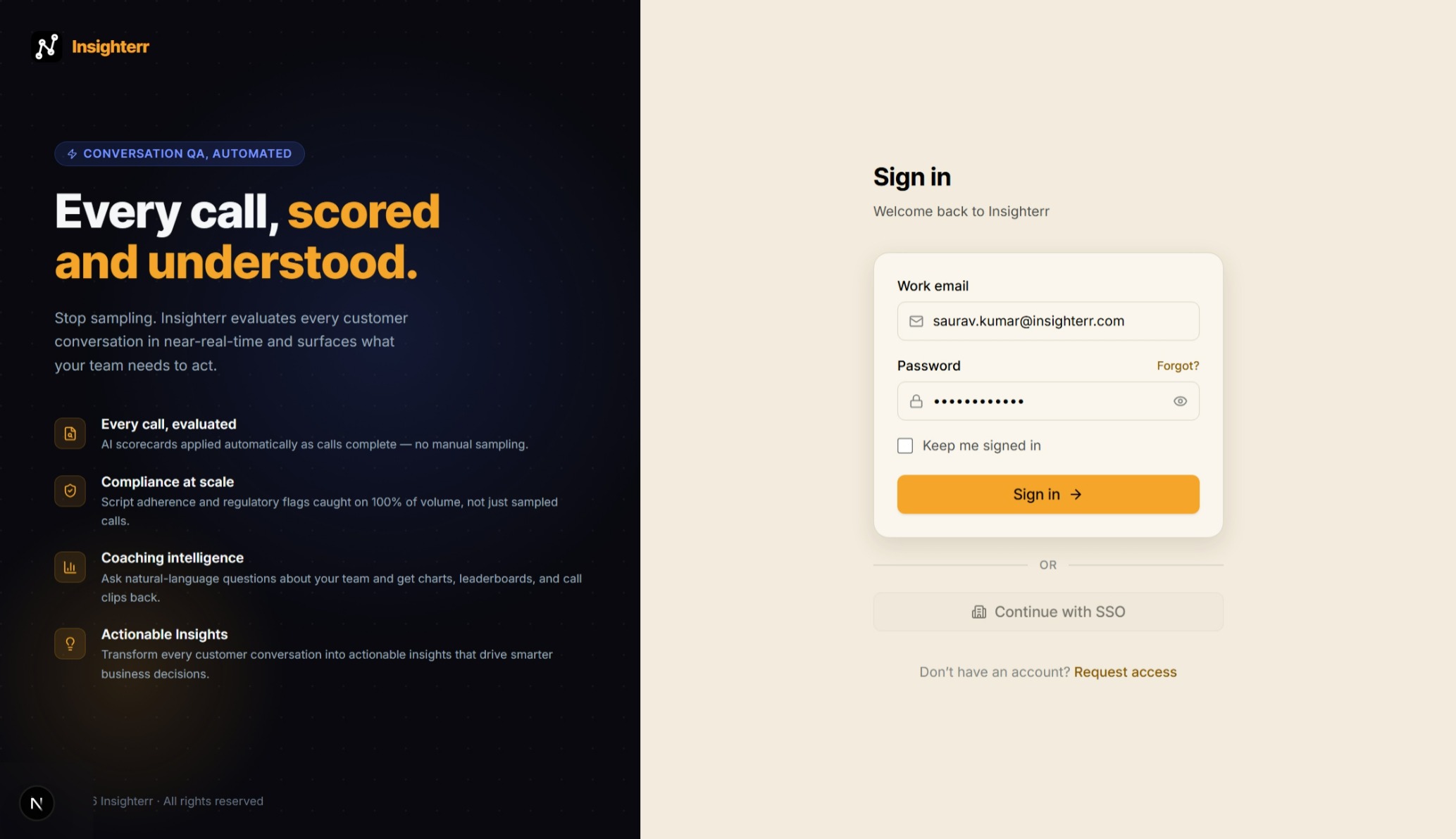 Insighterr secure login page